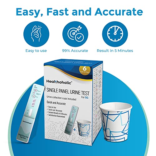 Six Pack Healthoholic Single Panel Test Kit – Alcohol (Etg) Detector, Home Rapid Urine Testing Strips -High Sensitivity, Comprehensive Substance Detection Tests - 6 Tests & 6 Cups For Urine Collection #TOP3