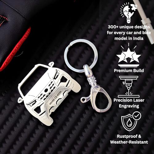 Image of Premium Stainless Steel Car Keychain | Personalized Custom Name Keyring | Stylish Car Shape Metal Key Holder made for Toyota Fortuner, Legender, Innova Crysta, Hycross, urban cruiser hyryder