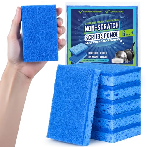 Image of Metflavor Kitchen Sponges, 6 Count, Dual-Sided Non-Scratch Scrub Sponge | Dish Scrubber, All-Purpose Cleaning