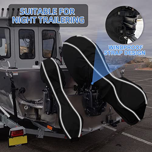 Upgraded 600D Fade And Tear Resistant Trailerable Full Outboard Motor Cover,Waterproof And Uv-Proof Boat Motor Cover,Boat Engine Cover With Reflective Strips And Adjustable Strap(Fits 100-150 Hp) #TOP2