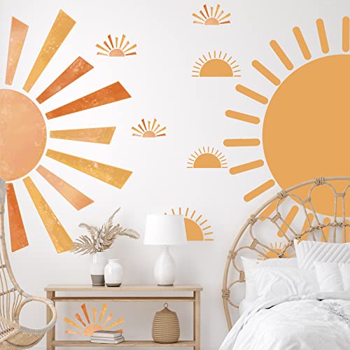 Image of 20 Pcs Half Sun Wall Decal Large Boho Wall Decals Sunshine Wall Stickers Vinyl Nursery Removable Peel and Stick Wall Decals for Nursery Kids Room Playroom Decor (Bright Style)