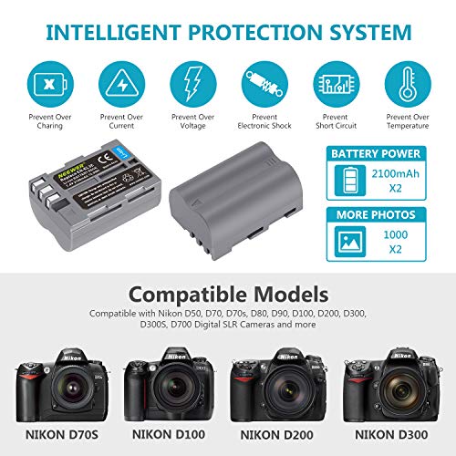 Neewer 2er Pack 2100mAh Ersatzbatterie für Nikon EN-EL3e Akku und Dual USB Ladegerät mit LCD Bilschirm Kompatibel mit Nikon D70 D70s D80 D90 D100 D200 D300 D300s D700 DSRL Kameras - Image 5