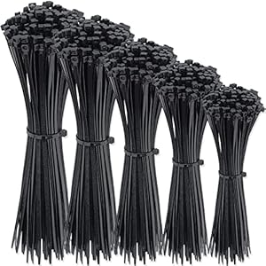 Aunly 500 Pack Cable Ties Black,(100mm x 2.5, 150mm x 2.5, 150mm x 3.6, 200mm x 3.6, 250mm x 3.6) Plastic Nylon PA66 Zip Ties for Home, Office,Garden and Workshop, Multi-Pack Plastic Tie Wraps