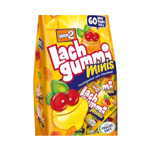 nimm2 Lachgummi Minis Großbeutel – 1 x 765g (60 Mini Packs) – Fruchtgummi mit Fruchtsaft und Vitaminen nimm2 Lachgummi Minis Großbeutel – 1 x 765g (60 Mini Packs) – Fruchtgummi mit Fruchtsaft und Vitaminen
