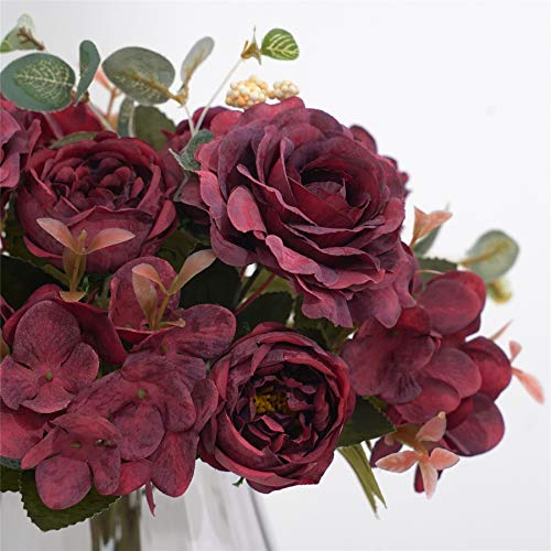 Karoro Artificial Flowers Fake Peony Silk Hydrangea Bouquet Decor Faux Plastic Camellia Vivid Realistic Flower Arrangements Wedding Decoration Table Centerpieces #TOP1