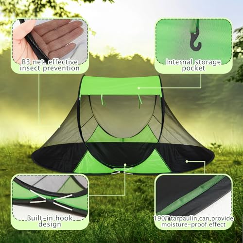Image of Pop up Mosquito Tent for Camping, 86.6 x 59 x 45.3 Inch Bug Net Tent with Instant Automatic Setup, Lightweight Portable Screen Net Fits Most Camping Cot for Outdoor Hiking Travel(Green)