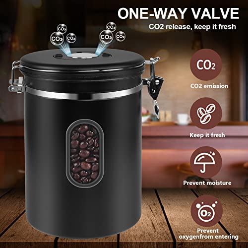 ROCKY&CHAO 2800ML Coffee Canister with Date Tracker&Transparent Window, 35OZ Coffee Container with 30ML Measure Spoon&4 co2 Valve, Coffee Bean Storage Container for Grounds Coffee, Beans, Tea(Black) by ROCKY&CHAO - Used condition - Image 3