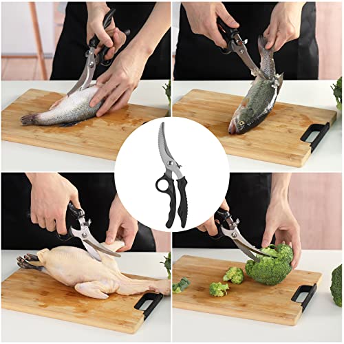Honbuty Kitchen Shears - Spring Loaded Heavy Duty Poultry Scissors With Safety Lock, Multi-Function Stainless Steel Sharp Utility Food Scissors For Chicken, Poultry, Fish, Herbs,Meat,Vegetables Black #TOP6