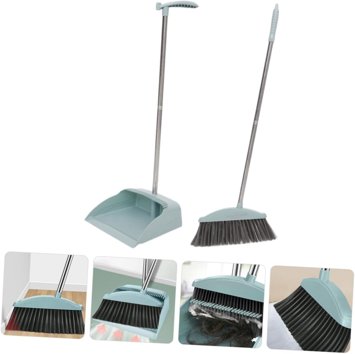 Long Handle Broom and Dustpan Lightweight Non Stick Hair Dustpan for Home Cleaning Kitchen Broom Combo in Light Blue Household Floor Sweeper
