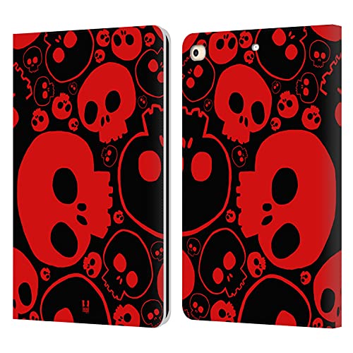 Étui Portefeuille avec support et fentes cartes pour iPad 9.7 2017 2018 Rouge Crânes Jazzy