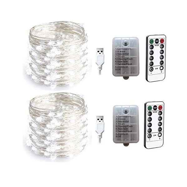 2 Set Lichterketten 10m 100 LED Batteriebetriebene Lichterketten mit Fernbedienung & Batterie & USB LED Lichterketten…