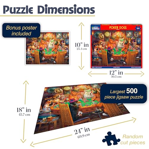 White Mountain 500 Piece Jigsaw Puzzle Funny Animal Puzzles with Large Pieces Gift for Adults and Family 18"x24" - Poker Dogs by White Mountain - Image 2
