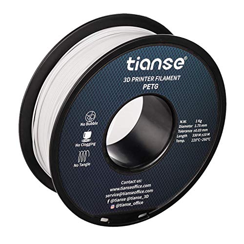 TIANSE Blanco 1.75mm Impresora PETG 3D Filamento Precisión dimensional +/- 0.03 mm Bobina de 2.2 libras