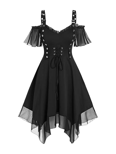 ROSE GAL Womens Plus Size Dresses Sleeveless Wrap Gothic Cocktail Rockabilly Weeding Party Dress - Black_1 - 1X