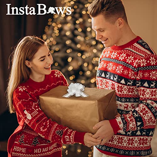 Insta Bows Five (5) Organza Ribbon Bows White Large Gift Bows For Gift Wrapping Christmas And Birthdays Each Gift Bow Measures 5 Inches Wide 1 Pull Makes A Big Bow For Present #TOP5