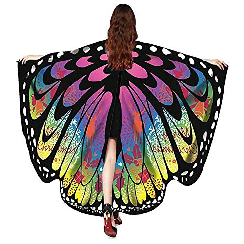 MU Masquerade - Chal navideño para mujer, diseño de mariposa, alas de hada, tela arcoíris