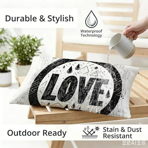 Housse coussin gris rectangulaire lin imperméable déperlant double face lot de 2