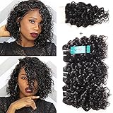 Malaysian Water Wave Bundles with Closure 12A Ocean Wave Wet & Wavy Human Hair Bundles with T Part Lace Closure 100% Human Hair Weave Extensions Remy Hair Bundles Water Curly Hair (8 8 8+8inch)