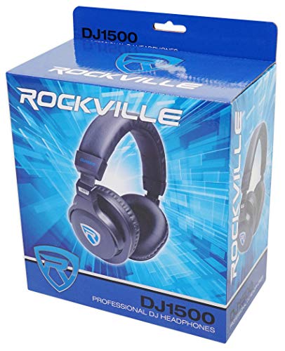 Rockville Fones de ouvido para DJ com cabo de bobina removível, capa + almofada extra (DJ1500)