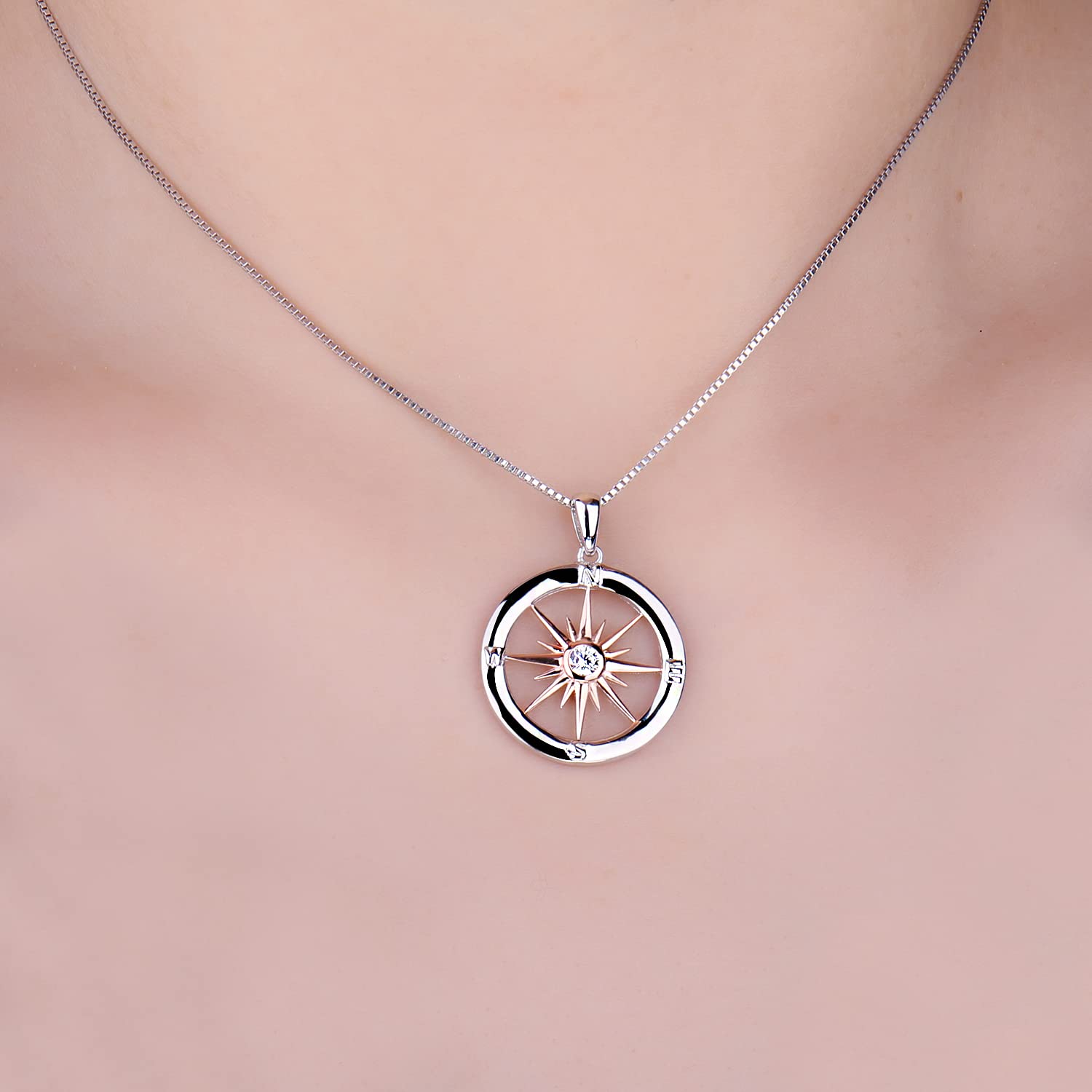 JewelryPalace Collana Rosa dei Venti Donna Argento 925 con Cubica Zirconia, Sole Collana Ciondolo Pietra a Taglio Rotondo con Catena 45cm, Collane Pendenti Anniversario Set Gioielli Donna