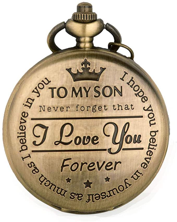 Yallooverto My Son Pocket Watch Lion Pattern Engraved Pocket Watch for Son Gifts