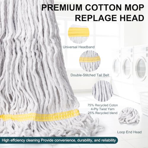 Image of Commercial Industrial Mop,59 inch Handle,3 Extra Large White Replacement Heads