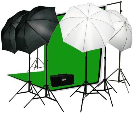 ePhoto Premium Portrait Photography Studio Video Lighting Kit with 3 Chromakey Black, White, Green Muslin Supporting Background Stand System Case by ePhotoInc H4045