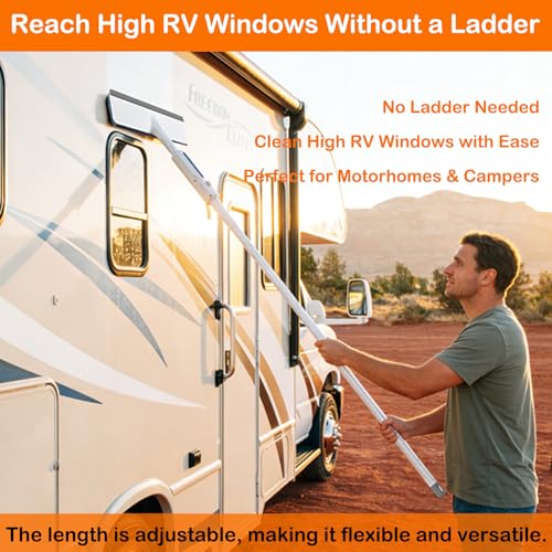Image of RV Window Cleaning Squeegee with Spray, Max 73.3 inch Handle, Motorhome & Camper Exterior Glass Cleaner, 3-in-1 Spray Mop for High Windows, Home & Car