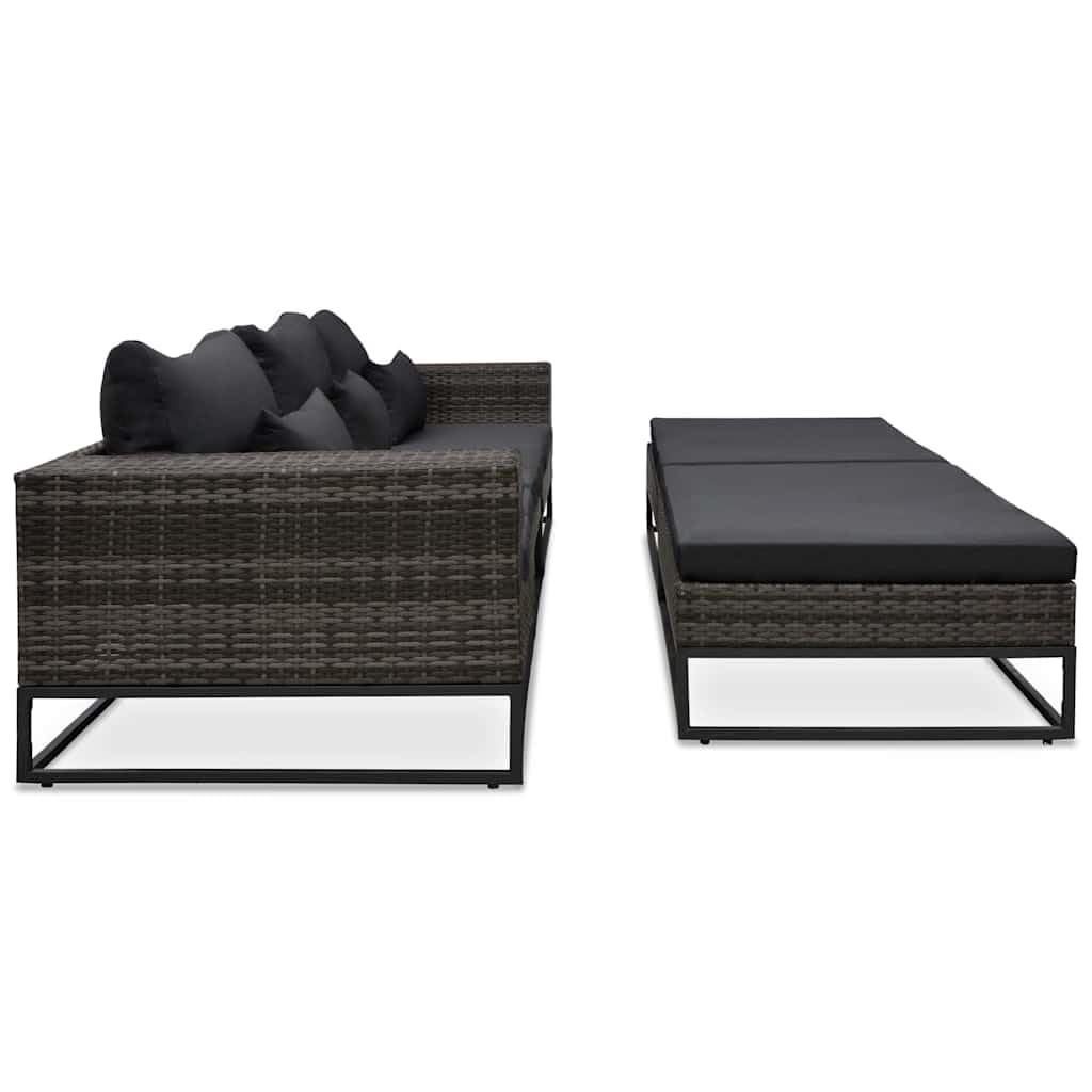 Set di 5 divani da giardino con cuscini, in polyrattan, grigio