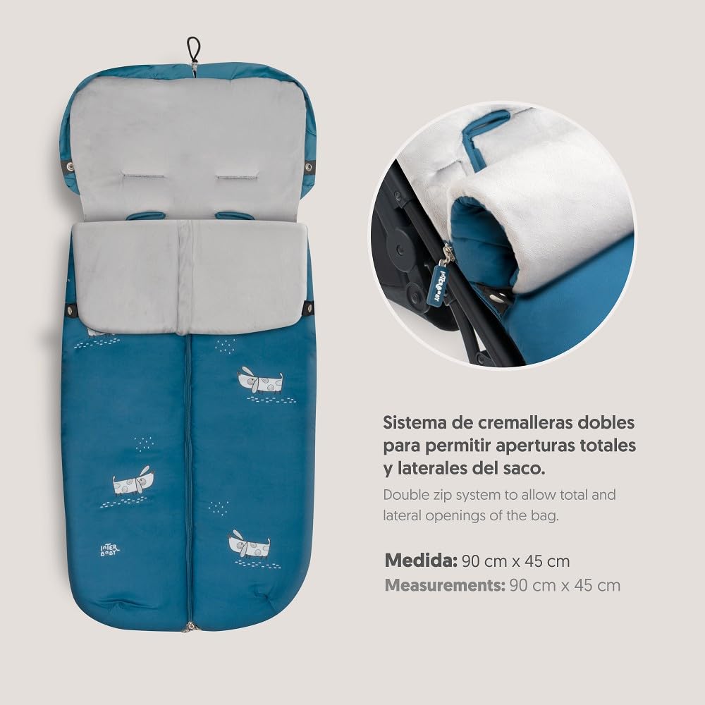 Interbaby Chanceliere Bebe Poussette Couverture Poussette Bebe Hiver, Doux | Sac de Couchage Poussette Bebe Détachable, Double Ouverture, Lavage Facile, Matériaux Antiallergiques, Chiots Bleus