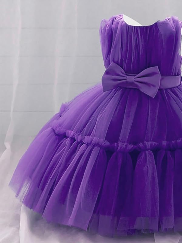 Image of Niren Enterprise Buggu Net Flared Ruffle Pattern Sleeveless Baby Girl's Knee Length Frock
