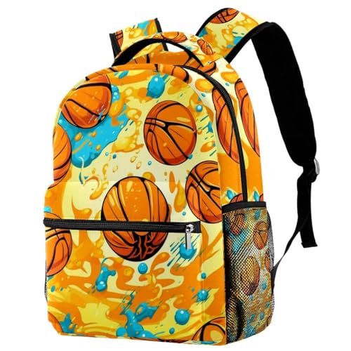 Sac à dos orange pour enfants imprimés uniques basket-ball, grand cartable scolaire
