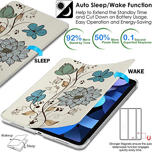 Image of DuraSafe Cases for iPad PRO 12.9 4 Gen 2020 [ 12.9 Inch 4th ] A2229 A2069 A2232 A2233 MY2H2HN /A MXAT2HN /A MXAV2HN /A Trifold Printed Hard Smart PC Transparent Back Cover - Watercolor Flowers