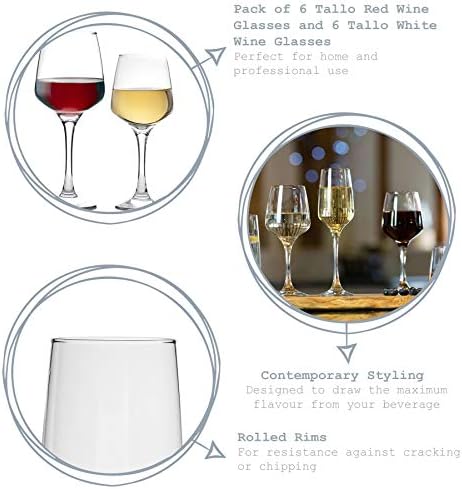 Argon Tableware 'Tallo' Red & White Wine Glasses - 12 Piece Set - 400ml / 295ml