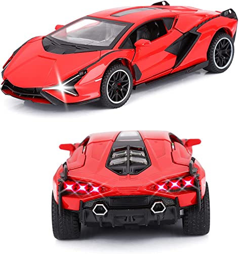 Image of DEUSON ECOM 1:24 Sian Diecast Metal Toy Car for Kid Pullback Light Sound - Multi Color