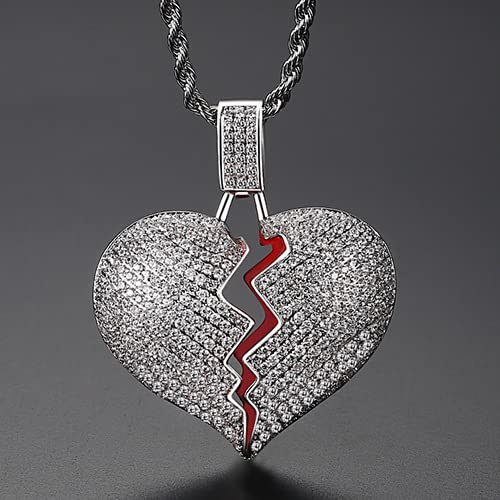 Broken Heart Necklace,QUAEDING Heart Chain Ice Out Chainz Broken Heart Necklace,QUAEDING Heart Chain Ice Out Chainz