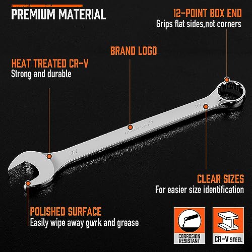 Image of HORUSDY Large Wrench Set with Rolling Pouch | Metric | 6-Piece | 23mm, 24mm, 26mm, 27mm, 30mm, 32mm | 12 Point | Chrome Vanadium Steel