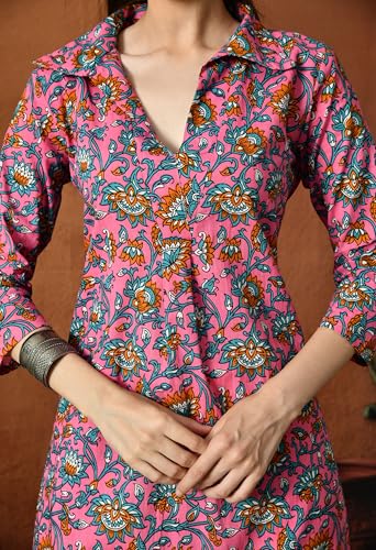 Image of Amazon Brand - Tavasya Women Ethnic Motifs Printed 3 /4th Sleeve Kurta | Straight Fit Shirt Collar Salwar | Everyday Ethnic Wear