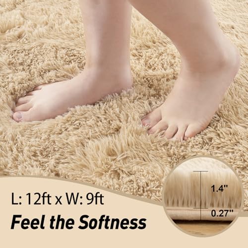 Area Rugs 9x12 Living Room, Large Fluffy Area Rugs for Bedroom, Soft Carpet Shag Kids Room Rug, Non-Slip Fuzzy Rugs Indoor (Light Tan, 9ft x 12ft)