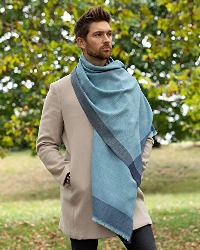 Likemary - Mens Wool Scarf - Winter Scarf For Men - Oversize Scarf Merino Wool - Men's Cold Weather Scarves - Herringbone - Blue Scarf #TOP1