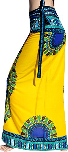 Full Funk Light Viscose Rayon Wrap Sarong Beach Skirt African Waterwoman Art, Medium, Curve Cut Dashiki Pattern A - Yellow2