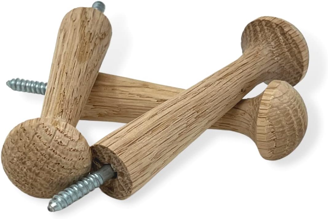 3-Inch Oak Premium Screw-On Hardwood Shaker Pegs with Hangerbolt Perfect for Hanging Arts Crafts DIY Woodworking (25-Pack)