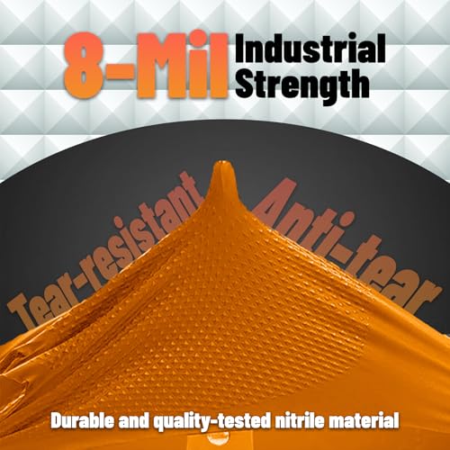 GP CRAFT GP68 Orange Nitrile Gloves 8mil | Heavy Duty Industrial | Powder-Free Latex-Free | Tear (L)