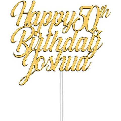 Personalised Happy Birthday Acrylic Cake Topper by KreateSquare | Custom Colour Any Name & Any Age Acrylic Cake Decoration | Acrylic Cake Topper - Gold Cover