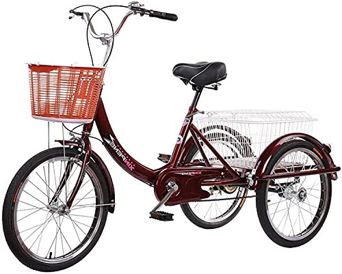 GRDDBZA Adult Tricycle - 3 Wheel Bikes for Adults Shopping Adult Tricycles Cargo 1 Speed Freight Trikes 20 Inch 3 Wheel Bikes for Adults with Large Basket for Recreation, Shopping, Picnics Exercise