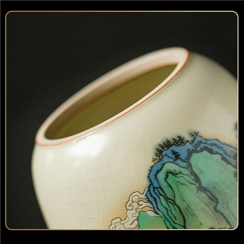SONGCHAO Sugar Jar Beige Ru Kiln Ceramic Tea Caddy, Small Size, Green Pu'er, Red and Leaves, Sealed Incense Powder Tea Canister