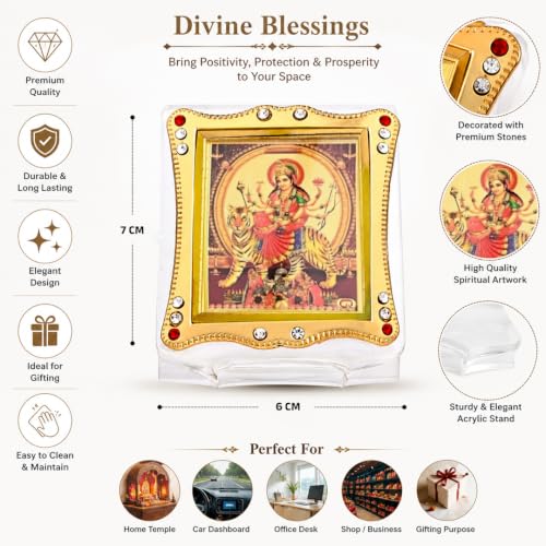 Image of Goddess Maa Durga Idol for Car Dashboard | Decorative Showpiece - 7 cm Gold Foil /Plated