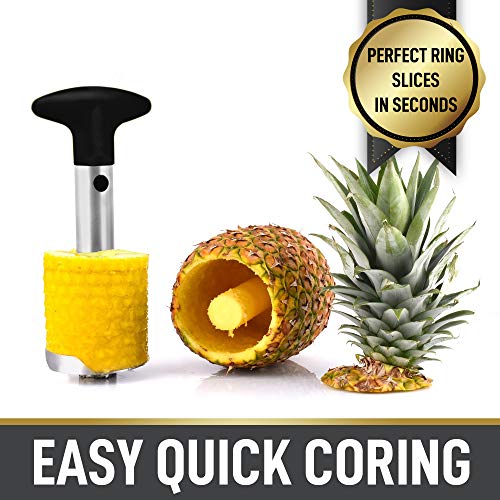 Simple Craft Pineapple Corer and Slicer Tool - Stainless Steel Pineapple Cutter With Sharp Built-in Blade & Detachable Handle - Heavy-Duty Pineapple Corer For Easy Coring & Ring Slices (Black) - Thumbnail 6