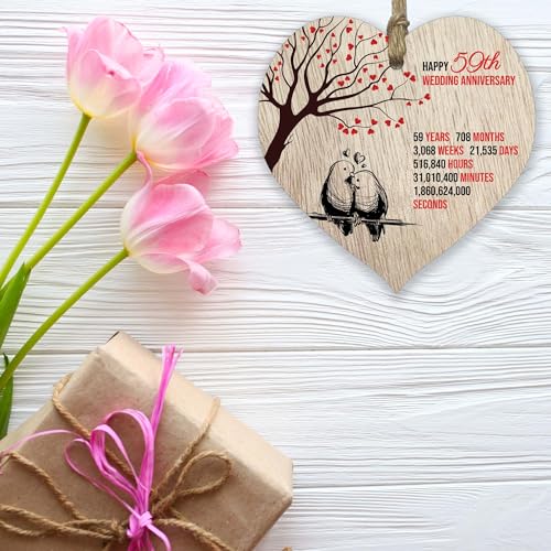 59th Wedding Anniversary Wooden Heart Plaque, Light Wood Sign Keepsake, Celebrate Anniversary Wife Husband Boyfriend Girlfriend, Plaque with Quotes Gifts from the Kids - Image 4