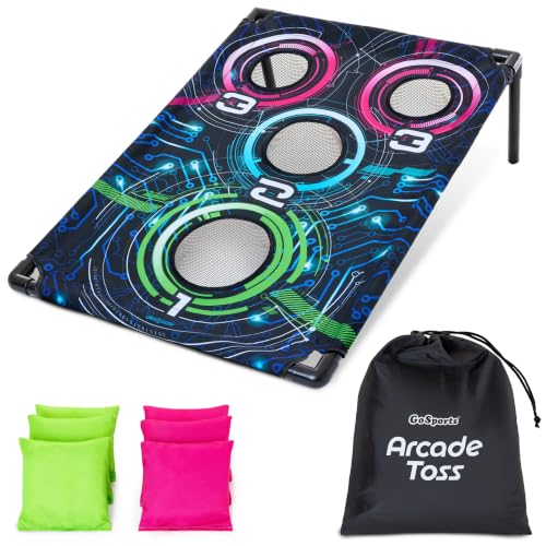 GoSports Arcade Bean Bag Toss Game for Adults and Family - 3 x 2 ft Travel Cornhole Set for Kids & Teens with Carry Case - Fun Backyard, Lawn, Beach, & Outdoor Yard Games